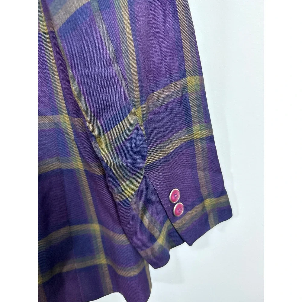 En Avance Vintage Blazer‎ Purple Plaid Rayon Women Size 11/12 Made in USA